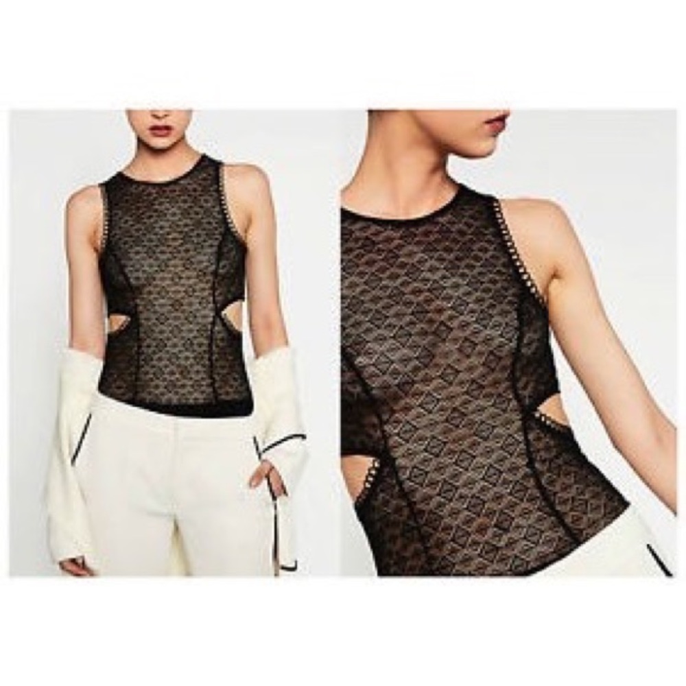 Zara Black Lace Mesh Bodysuit